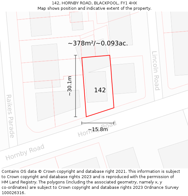 142, HORNBY ROAD, BLACKPOOL, FY1 4HX: Plot and title map