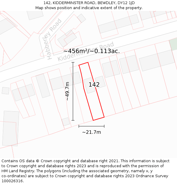 142, KIDDERMINSTER ROAD, BEWDLEY, DY12 1JD: Plot and title map