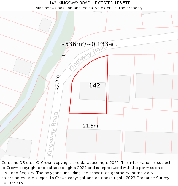 142, KINGSWAY ROAD, LEICESTER, LE5 5TT: Plot and title map