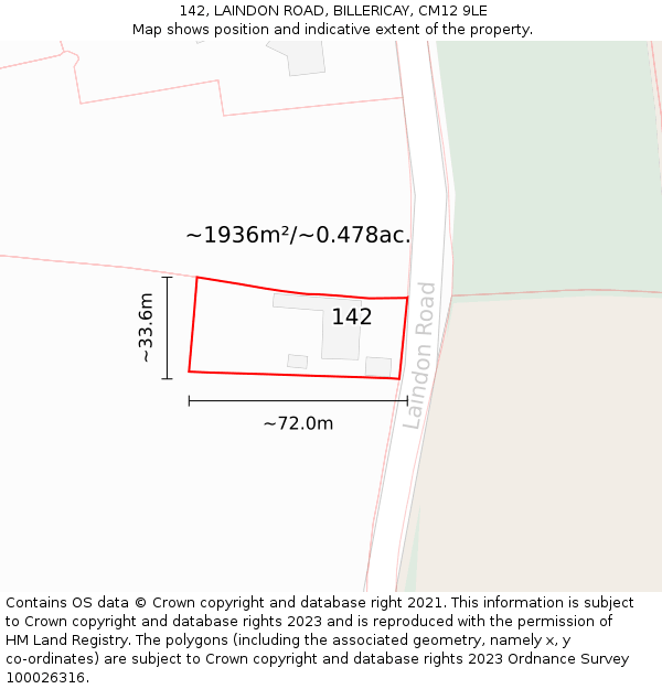 142, LAINDON ROAD, BILLERICAY, CM12 9LE: Plot and title map