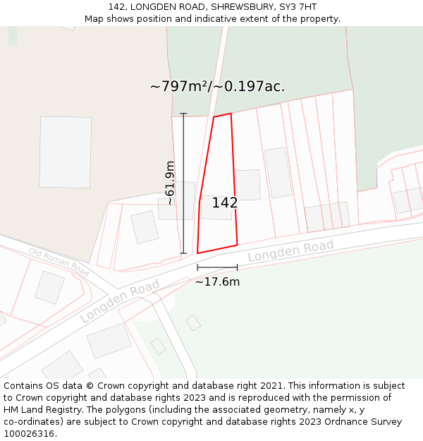 142, LONGDEN ROAD, SHREWSBURY, SY3 7HT: Plot and title map