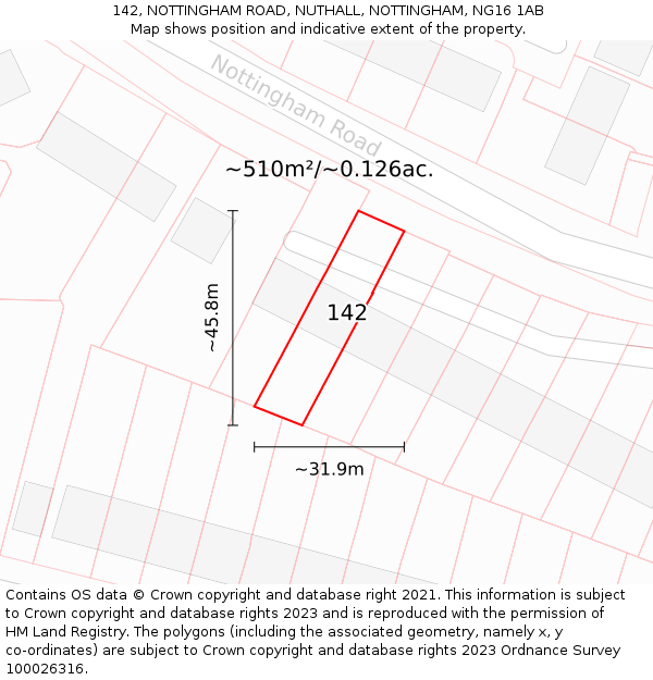 142, NOTTINGHAM ROAD, NUTHALL, NOTTINGHAM, NG16 1AB: Plot and title map