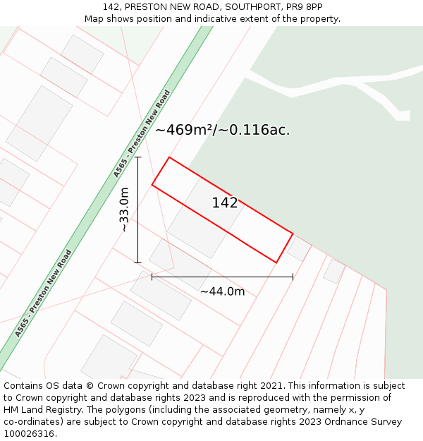 142, PRESTON NEW ROAD, SOUTHPORT, PR9 8PP: Plot and title map