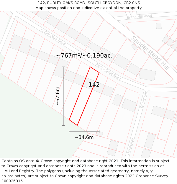 142, PURLEY OAKS ROAD, SOUTH CROYDON, CR2 0NS: Plot and title map
