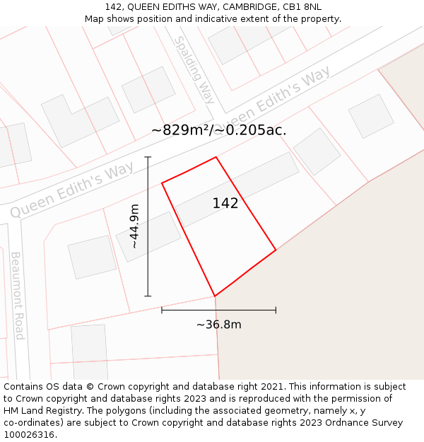 142, QUEEN EDITHS WAY, CAMBRIDGE, CB1 8NL: Plot and title map