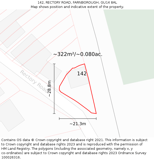 142, RECTORY ROAD, FARNBOROUGH, GU14 8AL: Plot and title map