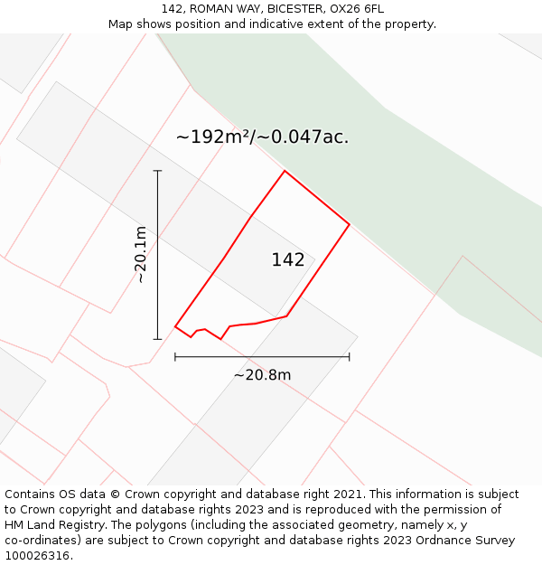 142, ROMAN WAY, BICESTER, OX26 6FL: Plot and title map