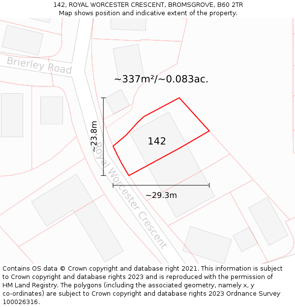 142, ROYAL WORCESTER CRESCENT, BROMSGROVE, B60 2TR: Plot and title map