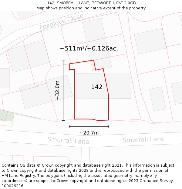 142, SMORRALL LANE, BEDWORTH, CV12 0GD: Plot and title map