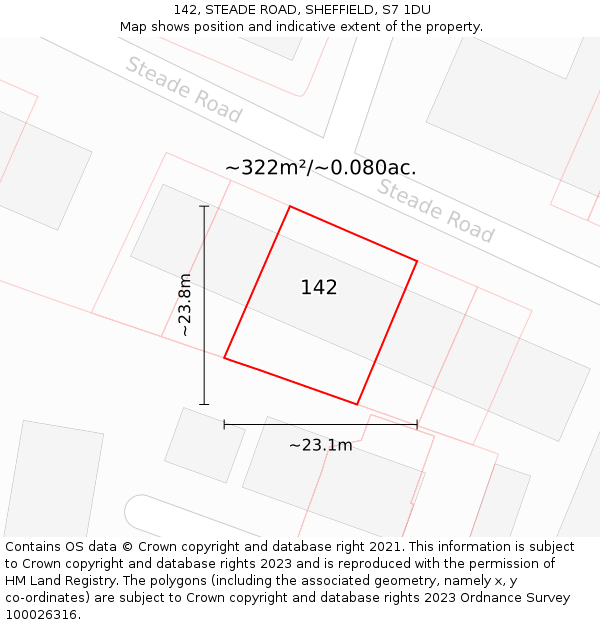 142, STEADE ROAD, SHEFFIELD, S7 1DU: Plot and title map