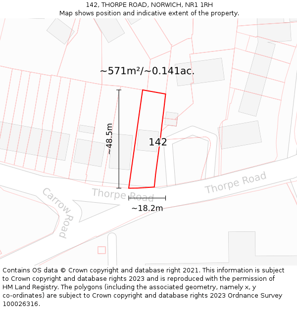142, THORPE ROAD, NORWICH, NR1 1RH: Plot and title map
