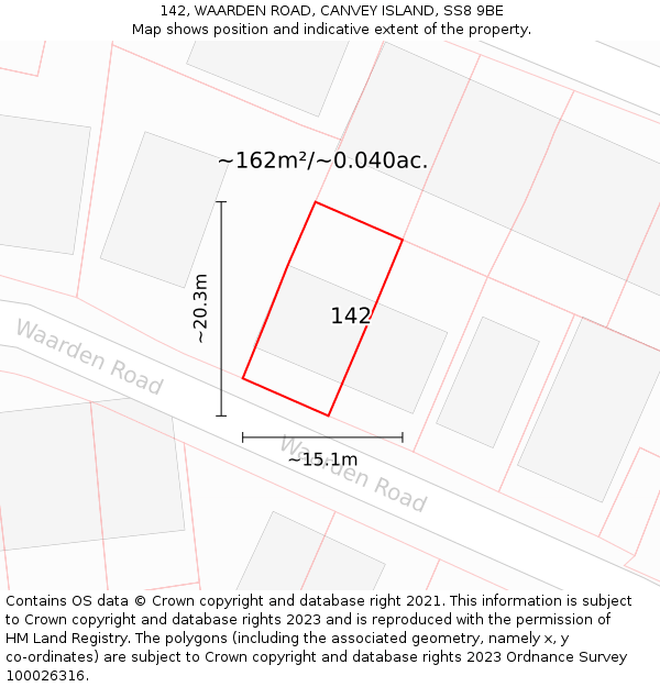 142, WAARDEN ROAD, CANVEY ISLAND, SS8 9BE: Plot and title map