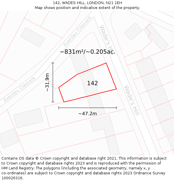 142, WADES HILL, LONDON, N21 1EH: Plot and title map