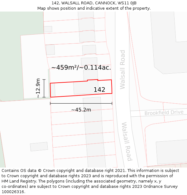 142, WALSALL ROAD, CANNOCK, WS11 0JB: Plot and title map