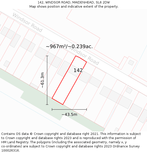 142, WINDSOR ROAD, MAIDENHEAD, SL6 2DW: Plot and title map