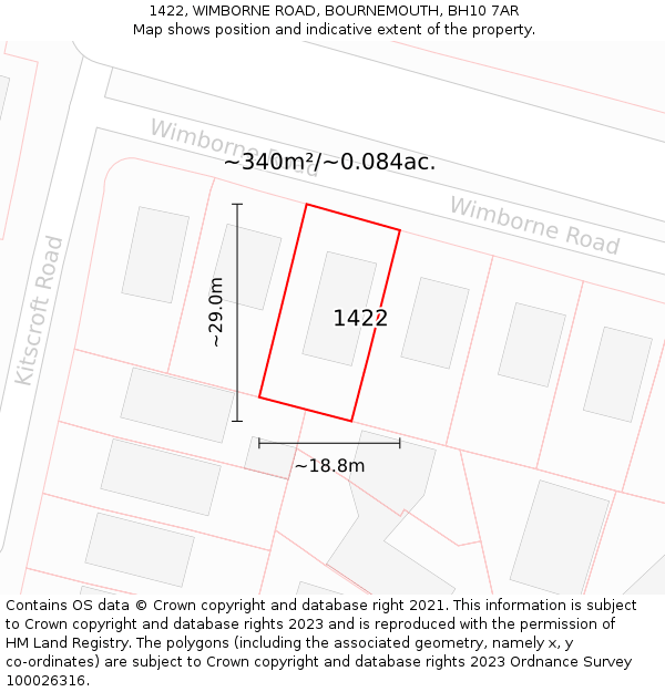 1422, WIMBORNE ROAD, BOURNEMOUTH, BH10 7AR: Plot and title map