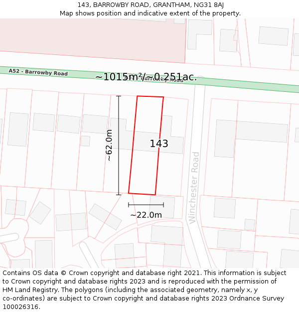 143, BARROWBY ROAD, GRANTHAM, NG31 8AJ: Plot and title map