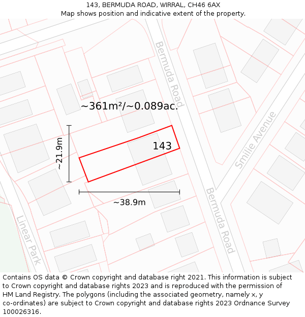 143, BERMUDA ROAD, WIRRAL, CH46 6AX: Plot and title map