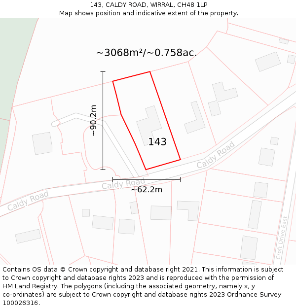 143, CALDY ROAD, WIRRAL, CH48 1LP: Plot and title map