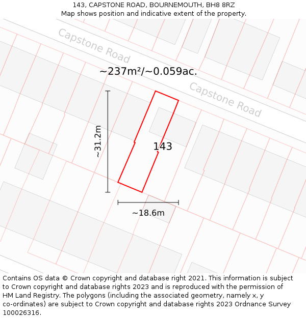 143, CAPSTONE ROAD, BOURNEMOUTH, BH8 8RZ: Plot and title map