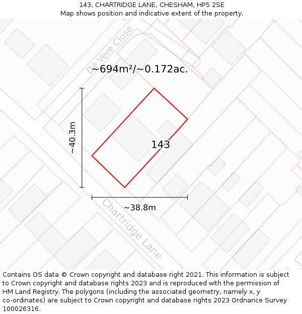 143, CHARTRIDGE LANE, CHESHAM, HP5 2SE: Plot and title map