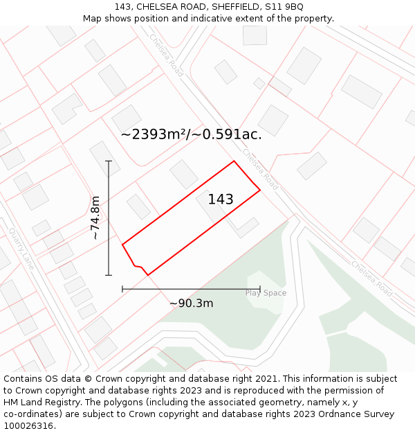 143, CHELSEA ROAD, SHEFFIELD, S11 9BQ: Plot and title map