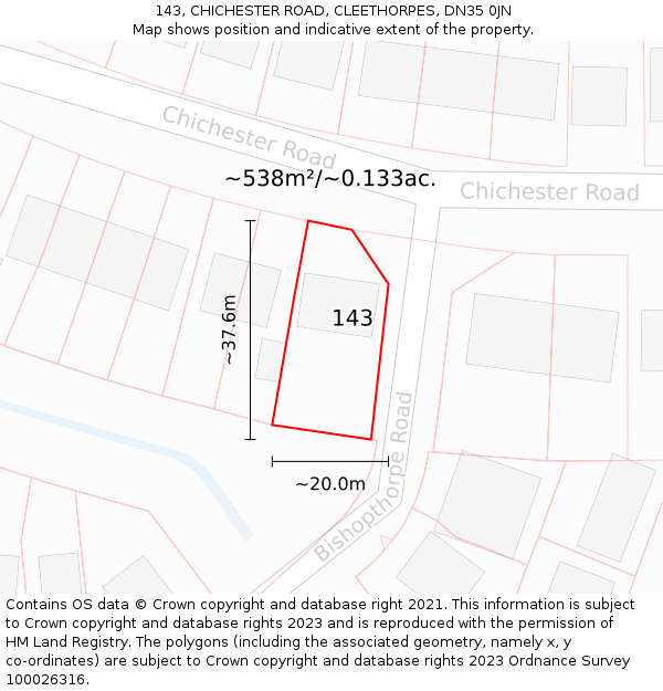 143, CHICHESTER ROAD, CLEETHORPES, DN35 0JN: Plot and title map