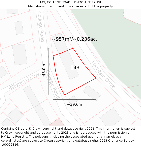 143, COLLEGE ROAD, LONDON, SE19 1XH: Plot and title map