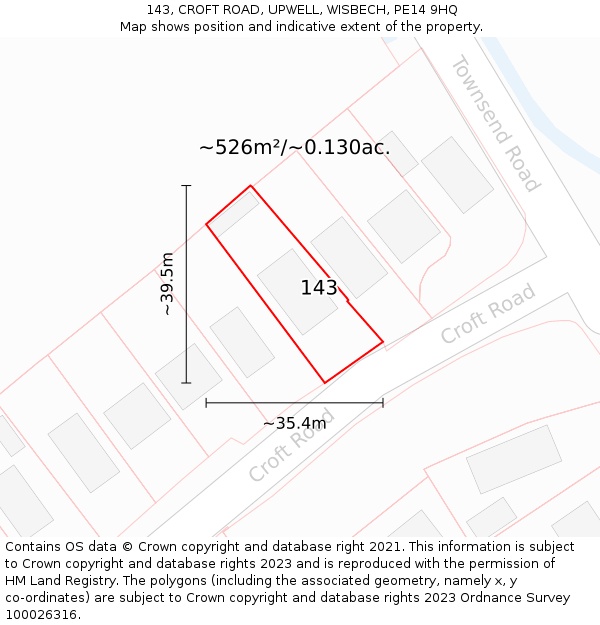 143, CROFT ROAD, UPWELL, WISBECH, PE14 9HQ: Plot and title map