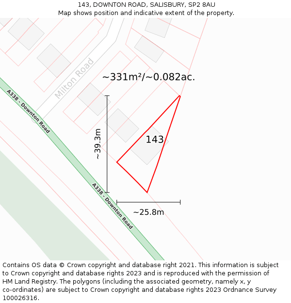 143, DOWNTON ROAD, SALISBURY, SP2 8AU: Plot and title map