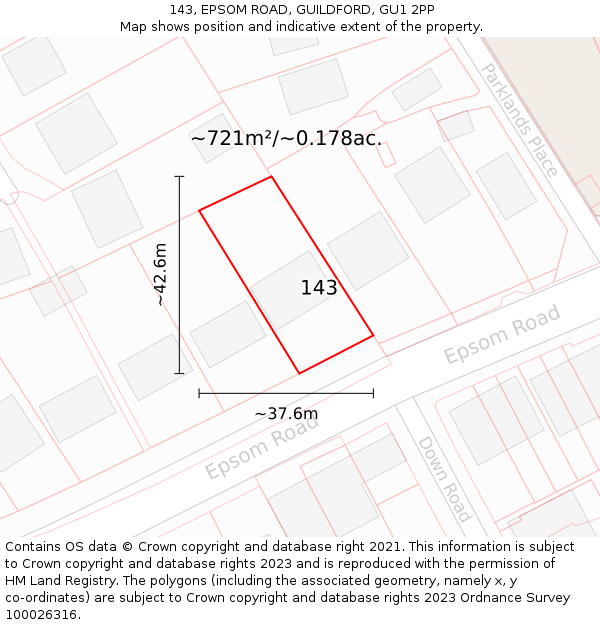 143, EPSOM ROAD, GUILDFORD, GU1 2PP: Plot and title map