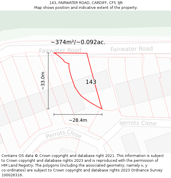 143, FAIRWATER ROAD, CARDIFF, CF5 3JR: Plot and title map