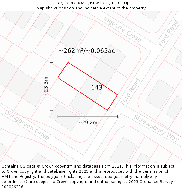 143, FORD ROAD, NEWPORT, TF10 7UJ: Plot and title map