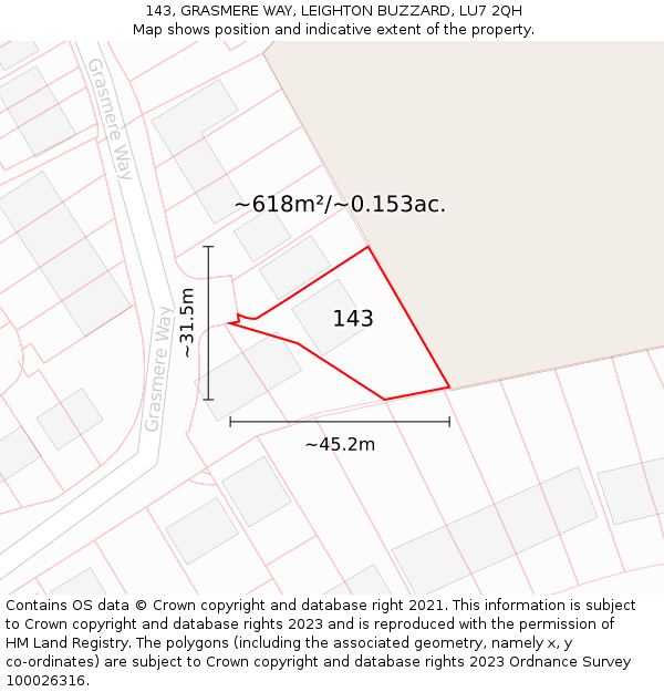 143, GRASMERE WAY, LEIGHTON BUZZARD, LU7 2QH: Plot and title map