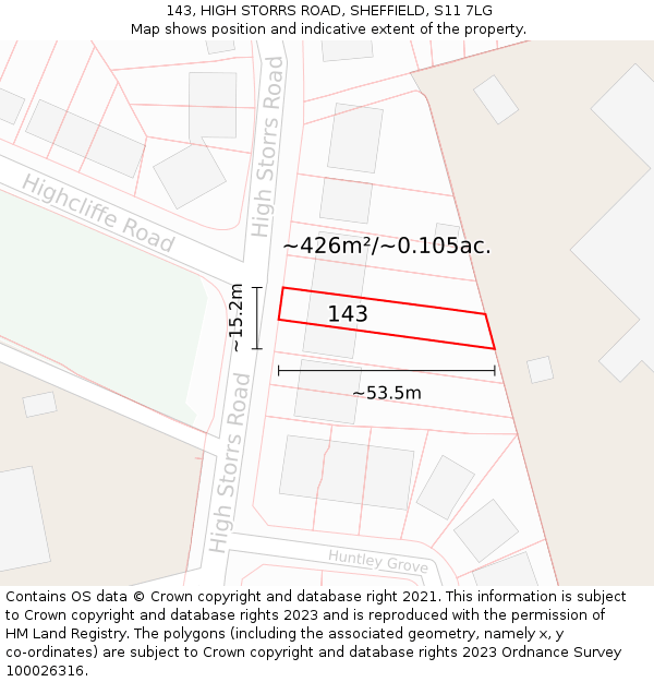 143, HIGH STORRS ROAD, SHEFFIELD, S11 7LG: Plot and title map