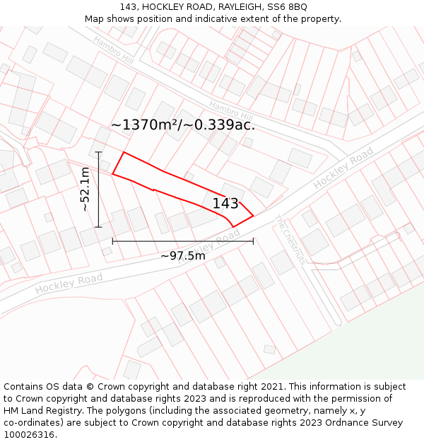 143, HOCKLEY ROAD, RAYLEIGH, SS6 8BQ: Plot and title map