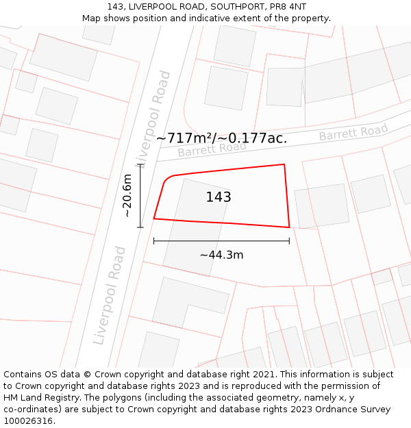 143, LIVERPOOL ROAD, SOUTHPORT, PR8 4NT: Plot and title map