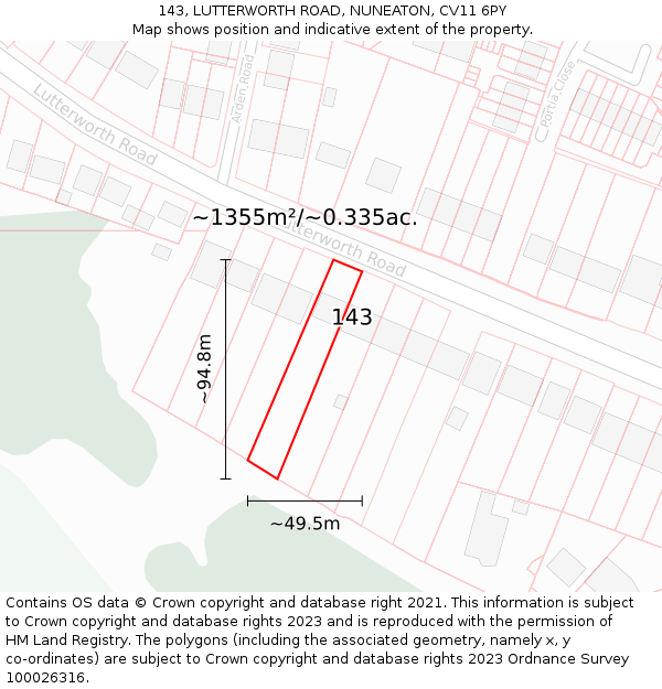 143, LUTTERWORTH ROAD, NUNEATON, CV11 6PY: Plot and title map