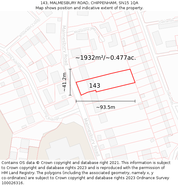 143, MALMESBURY ROAD, CHIPPENHAM, SN15 1QA: Plot and title map