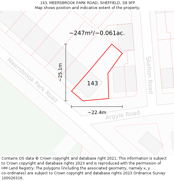 143, MEERSBROOK PARK ROAD, SHEFFIELD, S8 9FP: Plot and title map