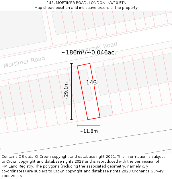143, MORTIMER ROAD, LONDON, NW10 5TN: Plot and title map