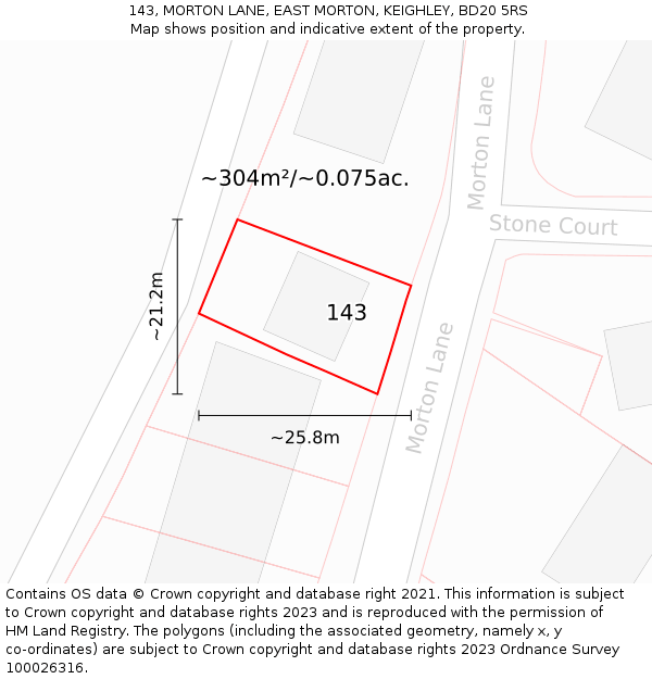 143, MORTON LANE, EAST MORTON, KEIGHLEY, BD20 5RS: Plot and title map