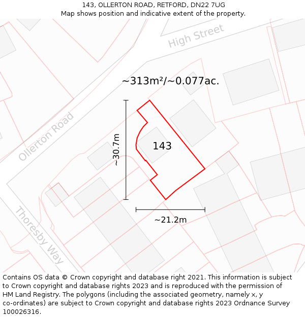 143, OLLERTON ROAD, RETFORD, DN22 7UG: Plot and title map