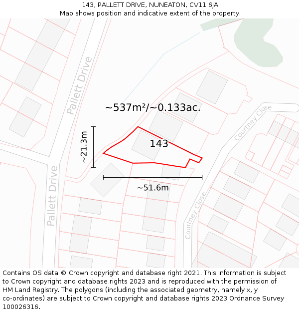 143, PALLETT DRIVE, NUNEATON, CV11 6JA: Plot and title map