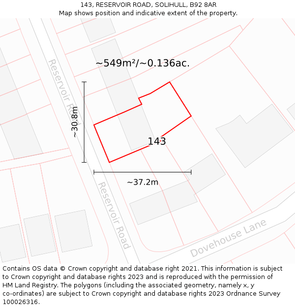 143, RESERVOIR ROAD, SOLIHULL, B92 8AR: Plot and title map