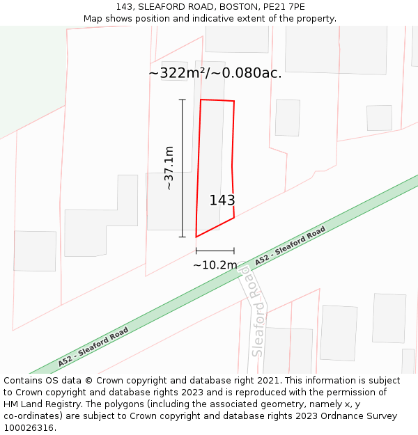 143, SLEAFORD ROAD, BOSTON, PE21 7PE: Plot and title map