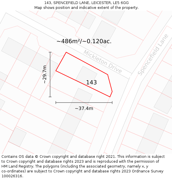 143, SPENCEFIELD LANE, LEICESTER, LE5 6GG: Plot and title map