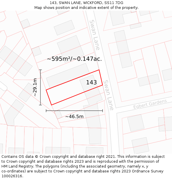 143, SWAN LANE, WICKFORD, SS11 7DG: Plot and title map