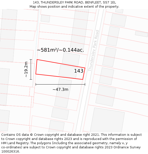 143, THUNDERSLEY PARK ROAD, BENFLEET, SS7 1EL: Plot and title map