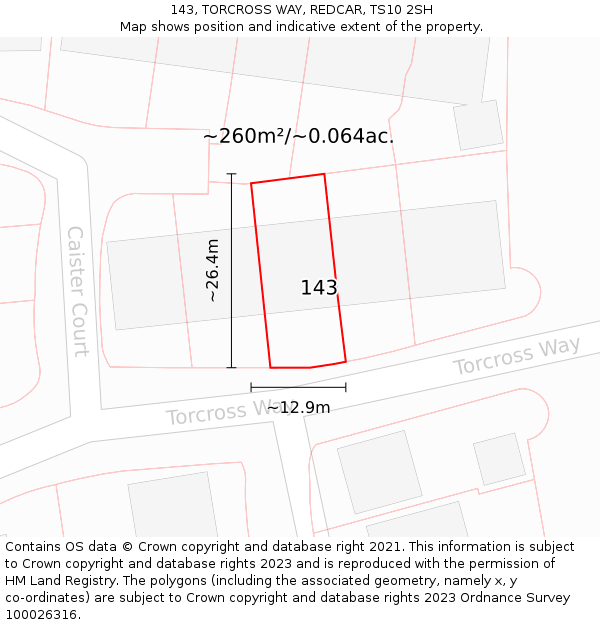 143, TORCROSS WAY, REDCAR, TS10 2SH: Plot and title map
